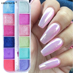 12 grilles de paillettes pour ongles, <span class=keywords><strong>effet</strong></span> miroir coloré, paillettes nacrées de <span class=keywords><strong>sirène</strong></span>, pigment chromé, poussière fine réfléchissante, paillettes pour ongles - Product Image 4