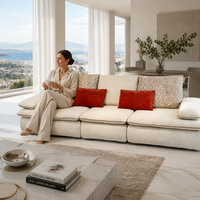 Canapé modulaire en tissu beige avec accoudoirs à coussin et coussin de dossier couleur rouille, mobilier de salon, vente en gros et approvisionnement en vrac