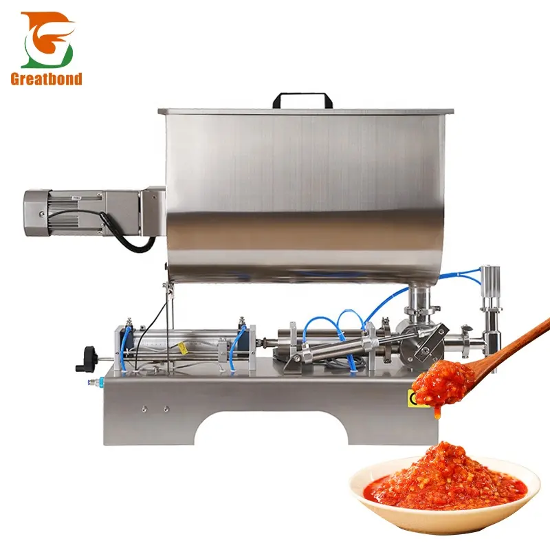 High Quality Manual Sauce Pneumatic Mixing Chilli Honey Bean Paste Automatic Bottles Canning Ketchup Horizontal Filling Machines