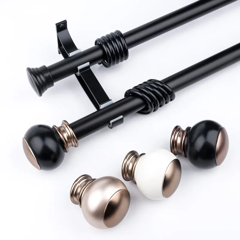 New Design Aluminium Alloy Double Living Room Curtain Rod Price With Bracket End Caps