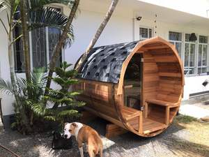 غرفة ساونا خشبية عالية الجودة للحدائق الخلفية، ساونا برميلية خارجية من خشب الأرز للاستخدام التجاري أو المنزلي - Product Image 4