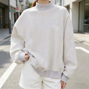 Sweat-shirt personnalisé à col montant pour femme, blanc crème, en molleton doux, coupe ample, coton épais, style streetwear, pull-over - Product Image 1