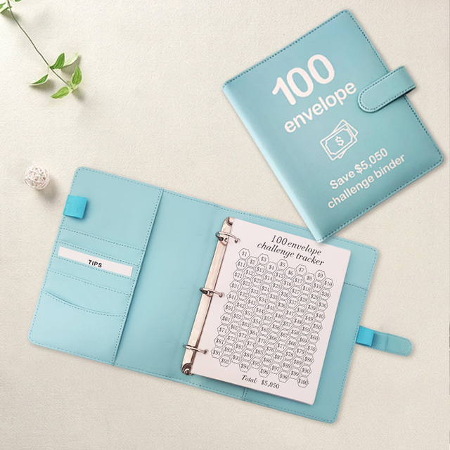 Wholesale A5 PU Leather Loose Leaf Budget Binder 100 Envelope Saving Challenge Organizer Planner
