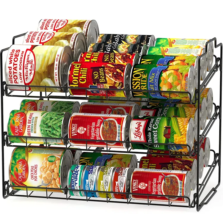 3 tier stackable can storage dispenser stainless steel rack food storage kitchen cabinets pantry storage for 33 cans black