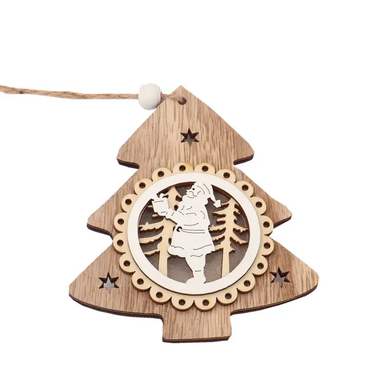 Christmas tree wooden illuminated small pendant hanging ornaments scene decorate Santa Claus snowman deer Christmas decorations