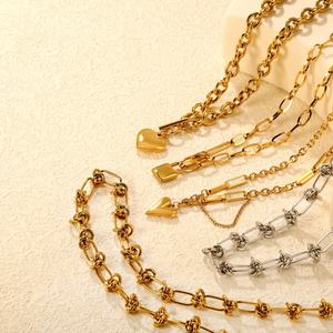 Collar de Acero Inoxidable Impermeable al por Mayor con Dije de Joyería, Cadena de Eslabones Tipo Clip de Oro PVD de 18K y Collar de Corazón para Mujer - Product Image 1