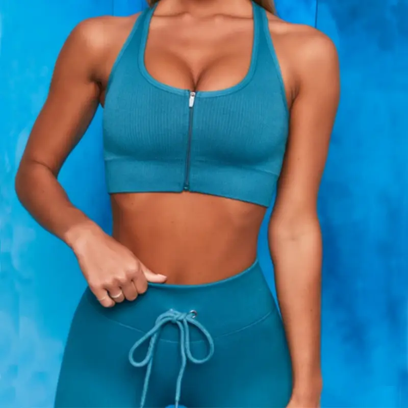 Wholesale Custom Logo Fitness Yoga Wear 2PCS Workout Apparel Women Zip Up Gym Sets