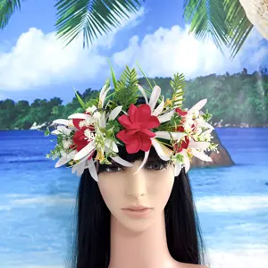 NEW COLOR Hawaiian EVA Foam plumeria W Silk Spider Lily 64CM Headband Haku Hawaii Dance Party Hula Girl Wear KN-hk095