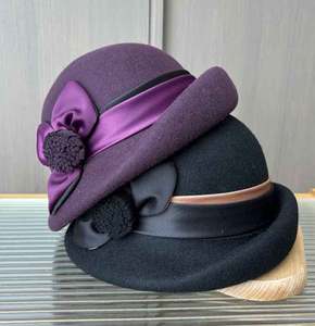 CL8219 Vente en gros Nouveauté Hiver Chapeau Cloche Élégant 100% Laine Unisexe avec Fleur - Product Image 5