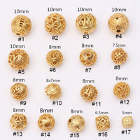 Perles creuses en laiton plaqué or mat JS1672, motif floral rond avec inscription chinoise « Fortune », pour la fabrication de bijoux fantaisie