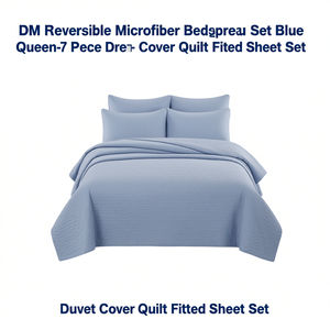 Juego de Funda de Edredón Reversible de Microfibra DM, 7 Piezas, Color Azul Sólido, Tamaño Queen - Product Image 1