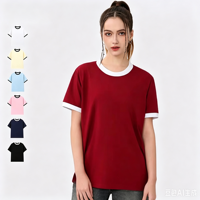 Kaos Pria Musim Panas 200g Double-Gauze 100% Katun Sambungan Kerah Bulat Lengan Pendek Bernapas Gaya Amerika Trendi Longgar Custom