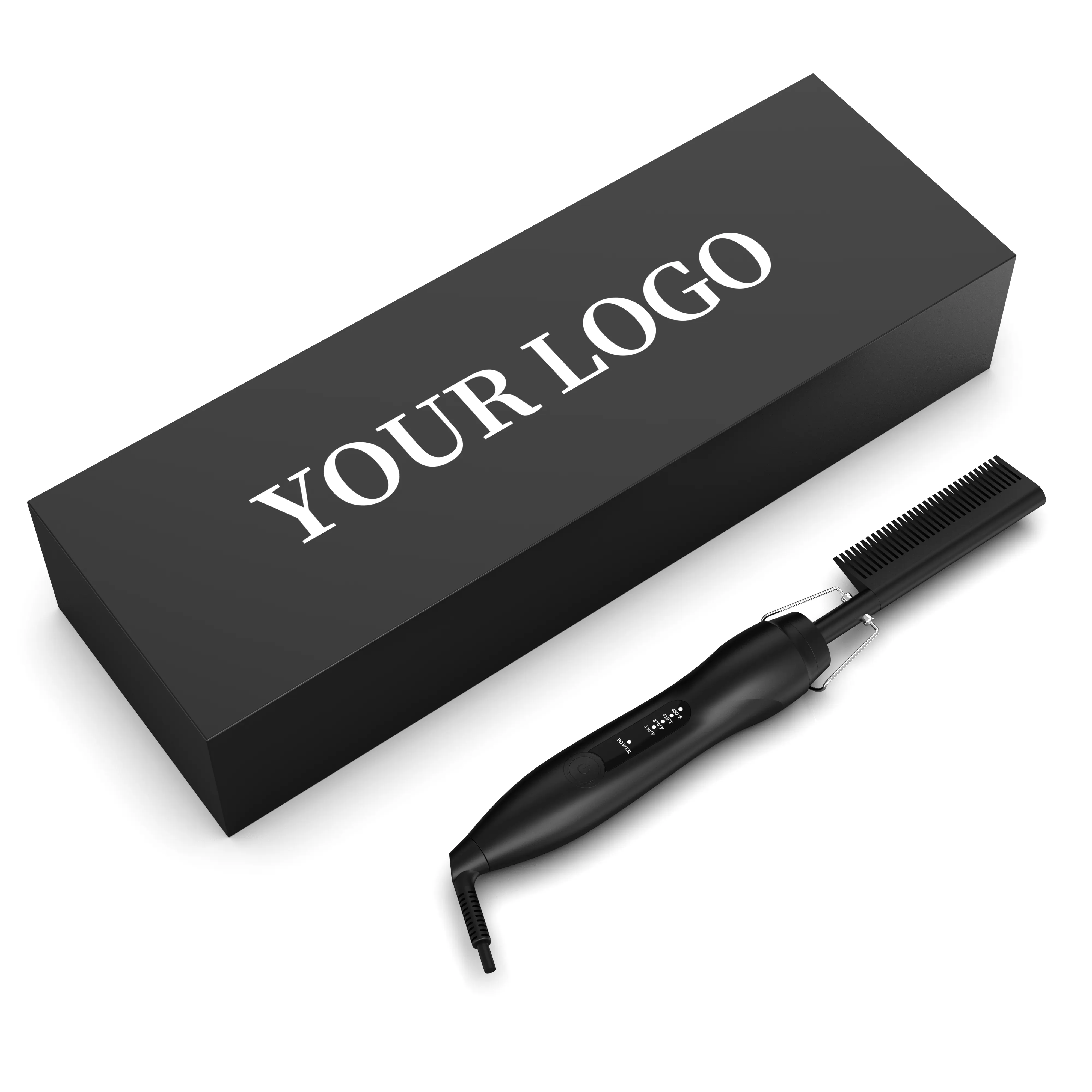 Plancha eléctrica de pelo de lujo con logotipo personalizado, 500 grados de cerámica de Peinador, diamante negro, brillante