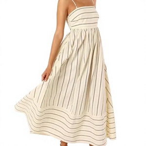 Striped Spaghetti Strap Midi <b>Dress</b> <b>Elastic</b> <b>Waist</b> Natural Sweet Breathable Spandex/Polyester Casual Summer <b>Dress</b> - Product Image 4