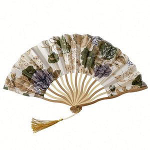 Éventails pliants en tissu de bambou faits à la main, style art populaire, fournitures pour fêtes - Product Image 1