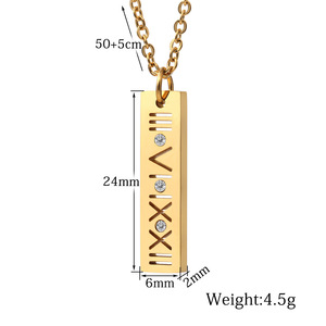 Collar de Diamantes con Números Romanos en Oro Rosa, 24MM, Acero Inoxidable Hueco, Geométrico, para Uso Diario - Product Image 3