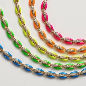 Nuevo Conjunto de Joyería Colorida, Cadena de Eslabones con Cuentas de Esmalte Neón Arcoíris, Pulsera y Collar de Moda para Mujer - Product Image 3
