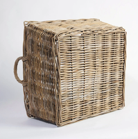 Panier de rangement rectangulaire en rotin tressé, grand, en osier, écologique, multi-usages, empilable, durable, avec poignées en bois