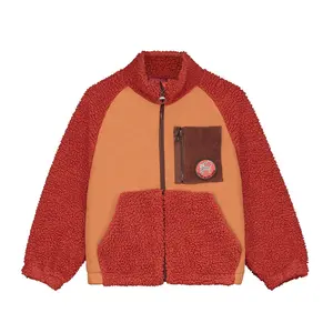 2024 custom kids sherpa Fleece Jacket fall thick children boys Casual Wear orange Wool coat factory