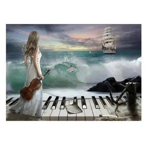 Bán sỉ kim cương vẽ nhạc cụ-Pha Lê Nghệ Thuật Racoon Kim Cương Tranh Nhạc Cụ Piano Cello