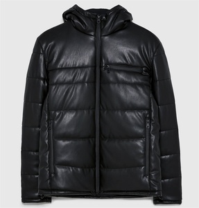 Giacca Invernale Nera Imbottita in <span class=keywords><strong>Pelle</strong></span> con Cappuccio - Product Image 4