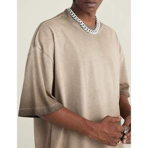 2025 camiseta de lavado ácido para hombre Vintage de gran tamaño 280g ropa de calle básica de peso pesado camisetas Unisex Casual Color café - Product Image 4