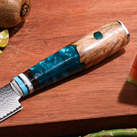 Damascus Watermeloenmes 14 inch, scherp fruitmes voor snijden en snijden, keukenmes van Japans staal, blauw hars houten handvat