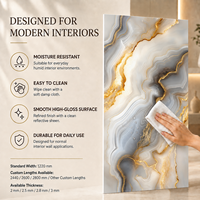 Panneau mural en PVC haute brillance MORLENX, imitation marbre veiné gris et blanc, pour projets hôteliers de luxe