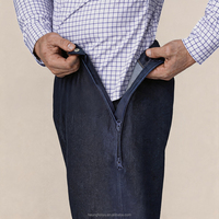 Jean pour homme adaptatif avec fermetures éclair latérales de la taille à la cheville, pantalon en denim noir délavé, cinq poches, avec ceinture extensible et braguette