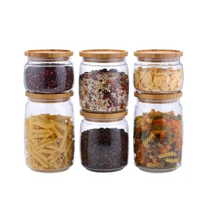 6件食品储存硼硅酸盐可堆叠玻璃罐，带竹盖玻璃食品罐，带盖