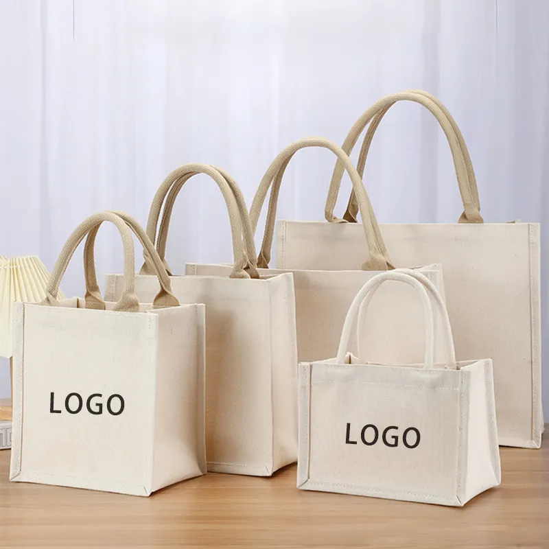 Tas Tote kanvas dapat dipakai ulang tas pantai Linen laminasi Eco Logo kustom tas belanja katun belanja untuk iklan