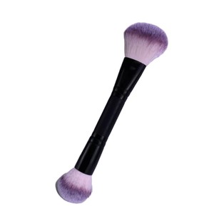 Pinceau de maquillage double embout en forme d'éventail, manche en bois noir et or, fibres synthétiques, pour blush et cosmétiques visage - Product Image 1