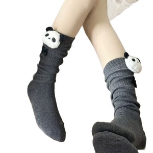 Calcetines hasta media pantorrilla de algodón Panda para mujer, absorbentes del sudor, transpirables, estilo veraniego, blanco, negro, gris - Product Image 4