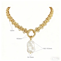 Collier statement en acier inoxydable massif avec plaqué or 18 carats, chaîne à maillons imitation perle, pendentif