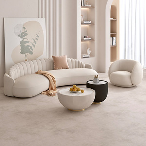 Sofá Seccional Curvo Moderno Color <span class=keywords><strong>Crema</strong></span> con Comodidad Suave para Apartamentos Pequeños, Salas de Estar, Hoteles, Gimnasios y Salones de Belleza - Product Image 3