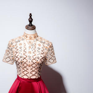 S1492T brillant à manches longues arabe Aso Ebi <span class=keywords><strong>robe</strong></span> de bal perlée dentelle décoration formelle fête réception anniversaire <span class=keywords><strong>robe</strong></span> de fiançailles - Product Image 2