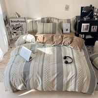 Parure de lit florale en coton doux 4 pièces, housse de couette imprimée, drap plat, taies d'oreiller, linge de lit respirant pour la maison