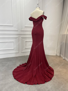 Ragazze sirena con spalle scoperte vino rosso Crepe <span class=keywords><strong>abiti</strong></span> da <span class=keywords><strong>damigella</strong></span> d'onore da <span class=keywords><strong>sposa</strong></span> personalizzati - Product Image 6