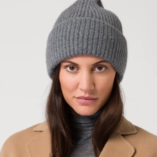 Bonnet de luxe épais en cachemire et laine mérinos, bonnet tricoté à motif côtelé, offre spéciale
