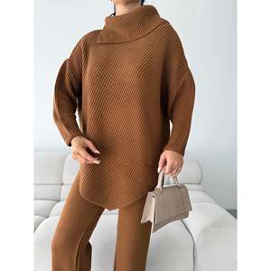 Letter Collar <b>Knit</b> <b>Set</b> 1555 - Brown - Product Image 1