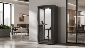 Cabine téléphonique acoustique silencieuse moderne en métal pour une personne, <span class=keywords><strong>avec</strong></span> intérieur <span class=keywords><strong>orange</strong></span> et tabouret, pour bureau à aire ouverte - Product Image 2