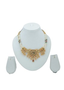DIVYORO Ensemble de collier de luxe en perles fusionnées paon, plaqué or, bijoux traditionnels pour femme, cérémonie de mariage, festival nuptial - Product Image 4