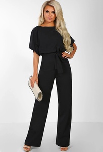 I-0792 Tuta Elegante da Donna con Lacci <span class=keywords><strong>in</strong></span> Vita, Tinta Unita, Gamba Dritta, Collo Rotondo e Maniche Corte - Product Image 6