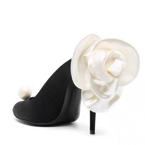<b>Big</b> Size 45 Back Flower Women Pearl Elegant Sandals Peep Toe Stiletto Dress Shoes Thin High Heels Wide Fit Mules Pumps - Product Image 5