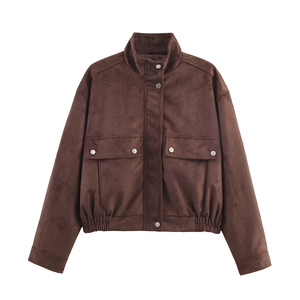 Chaqueta Bomber de Gamuza Personalizada para <span class=keywords><strong>Mujer</strong></span>, Estilo <span class=keywords><strong>Aviador</strong></span> Holgado con Detalle de Bolsillo Utilitario para un Estilo Casual Urbano, Chaqueta Y2K - Product Image 1