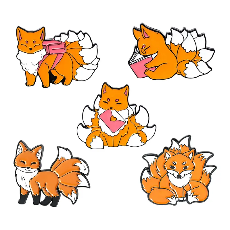Nuovo design personalizzato kawaii animal fox spilla distintivo set metallo morbido smalto cartoon pin