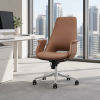 Chaise de bureau ergonomique pivotante de luxe pour cadres, en cuir PU marron, avec roulettes