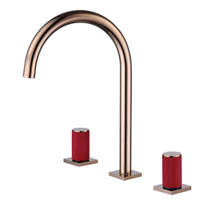 Grifo de Agua Fría y Caliente de Tres Orificios para Mueble de Baño, con Diseño de Losa de <span class=keywords><strong>Roca</strong></span>, Doble Control, en Color Gris Acero y Oro Rosa - Product Image 5