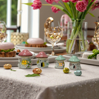 Maison en céramique personnalisable avec LED ou bougeoir pour décoration de table chauffe-plat pour le printemps et Pâques Objets décoratifs