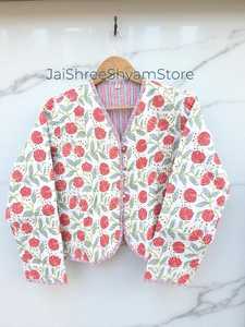 Ethnic Design Hand Block Printed Cotton Quilted <b>Jacket</b> Soft Warm Handmade Outerwear Ideal For Casual And Formal Wear - Product Image 2